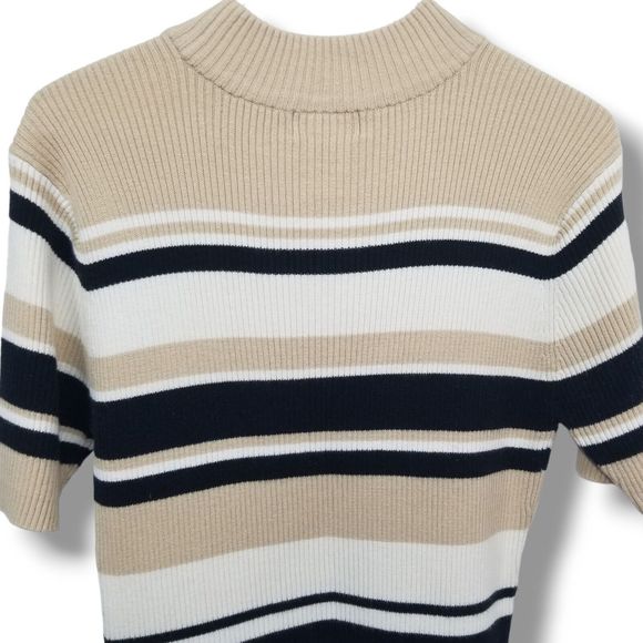 Worthington Essentials Womens Striped Ribbed Mock Neck Short Sleeve Sweater Sz S - Picture 4 of 6